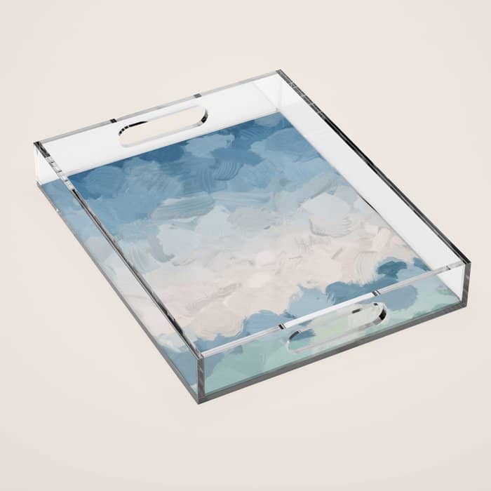 Waves On The Horizon - Mint Blue Aqua Sky Ocean Abstract Art Painting Clouds Water Waves Acrylic Tray