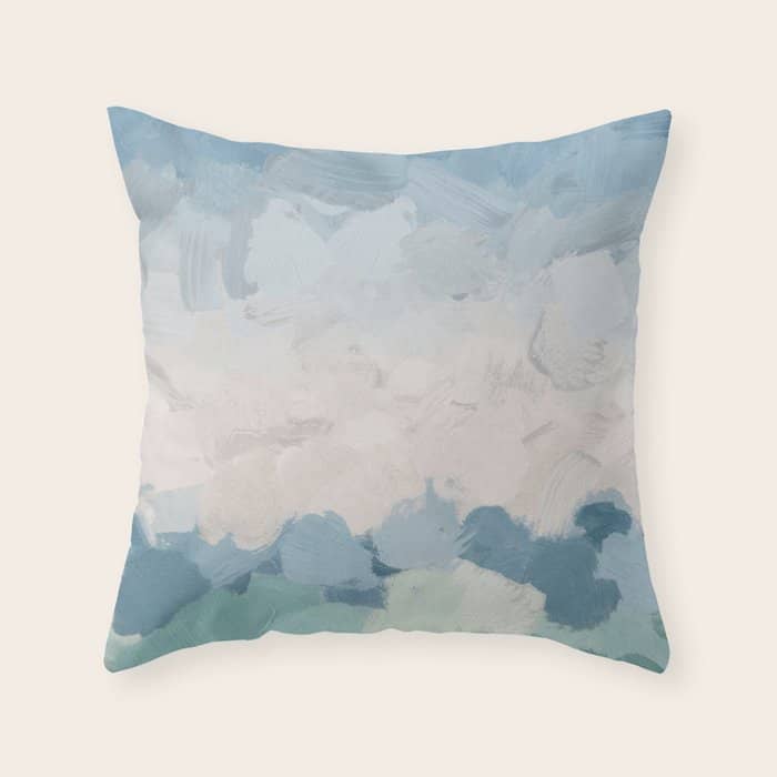 Waves On The Horizon - Mint Blue Aqua Sky Ocean Abstract Art Painting Clouds Water Waves Throw Pillow