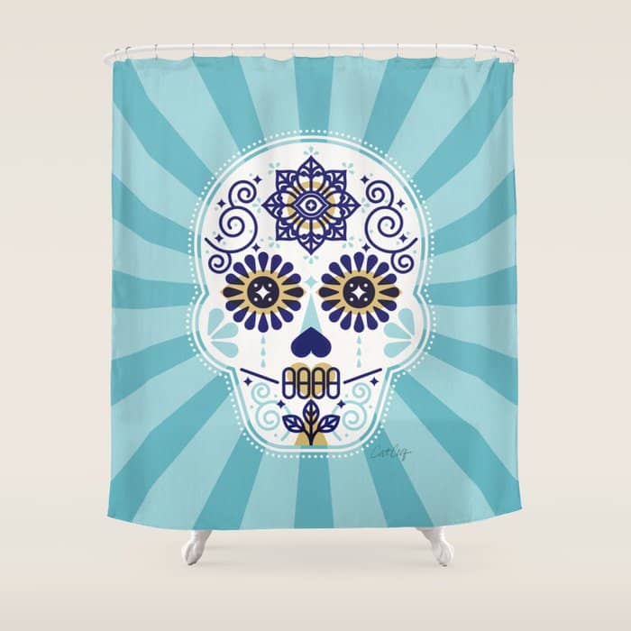 Dã­A De Muertos â¢ Mexican Sugar Skull - Baby Blue Palette Shower Curtain