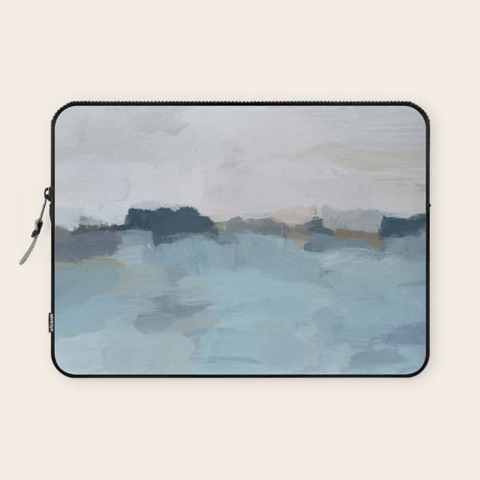 Almost Home - Navy & Baby Blue Abstract Ocean Nature Art Coastal Painting Laptop Sleeve