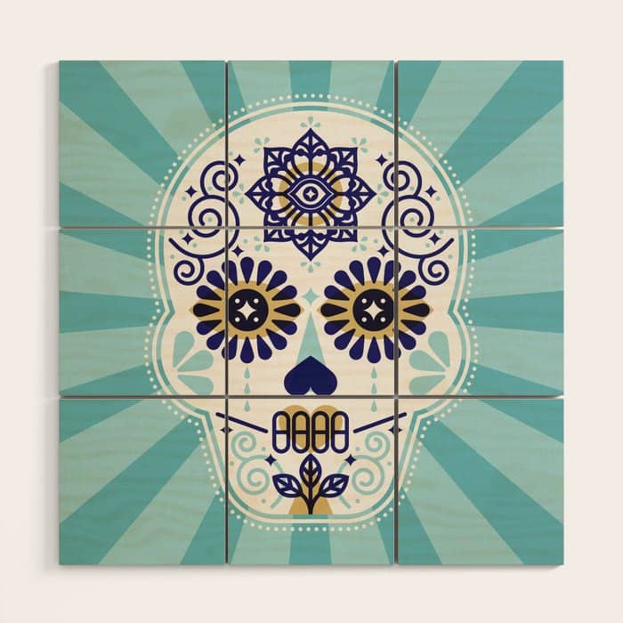 Dã­A De Muertos â¢ Mexican Sugar Skull - Baby Blue Palette Wood Wall Art