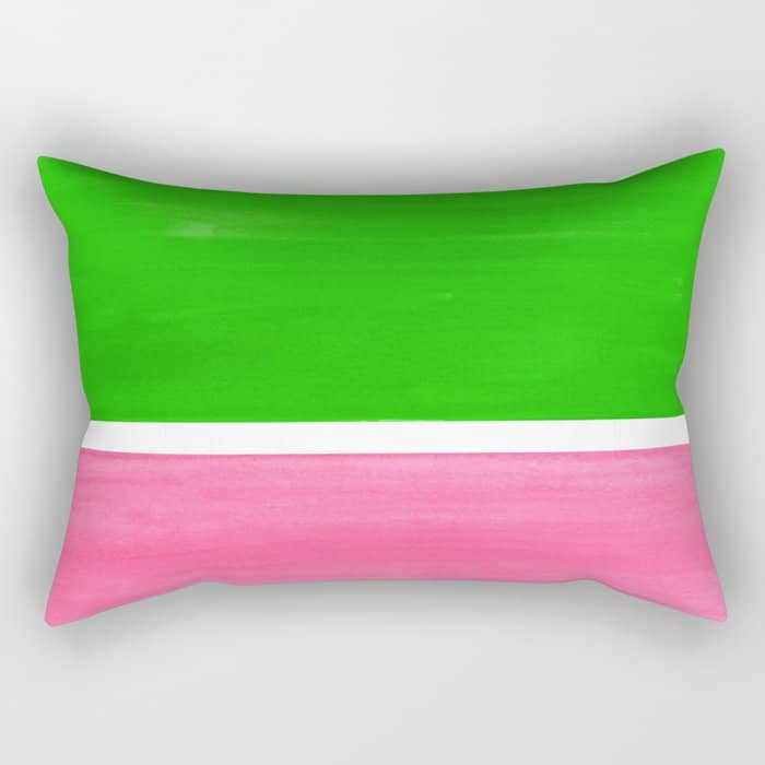 Colorful Bright Minimalist Rothko Color Field Midcentury Vintage Pop Art Petal Pink Leaf Green Rectangular Pillow