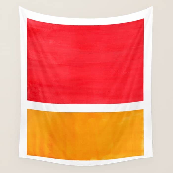 Colorful Bright Minimalist Rothko Color Field Midcentury Bright Red Yellow Squares Vintage Pop Art Wall Tapestry