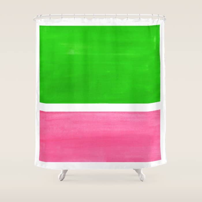 Colorful Bright Minimalist Rothko Color Field Midcentury Vintage Pop Art Petal Pink Leaf Green Shower Curtain