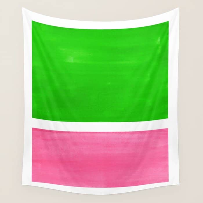 Colorful Bright Minimalist Rothko Color Field Midcentury Vintage Pop Art Petal Pink Leaf Green Wall Tapestry