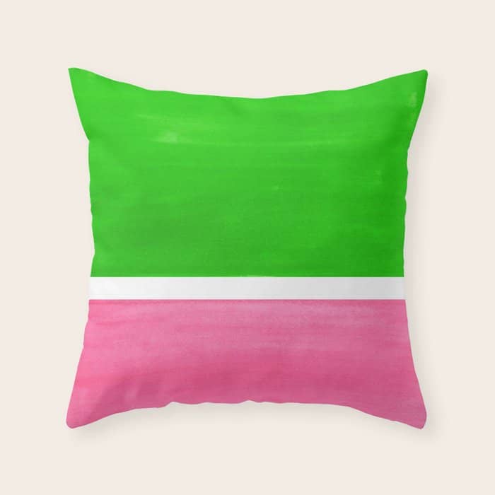Colorful Bright Minimalist Rothko Color Field Midcentury Vintage Pop Art Petal Pink Leaf Green Throw Pillow