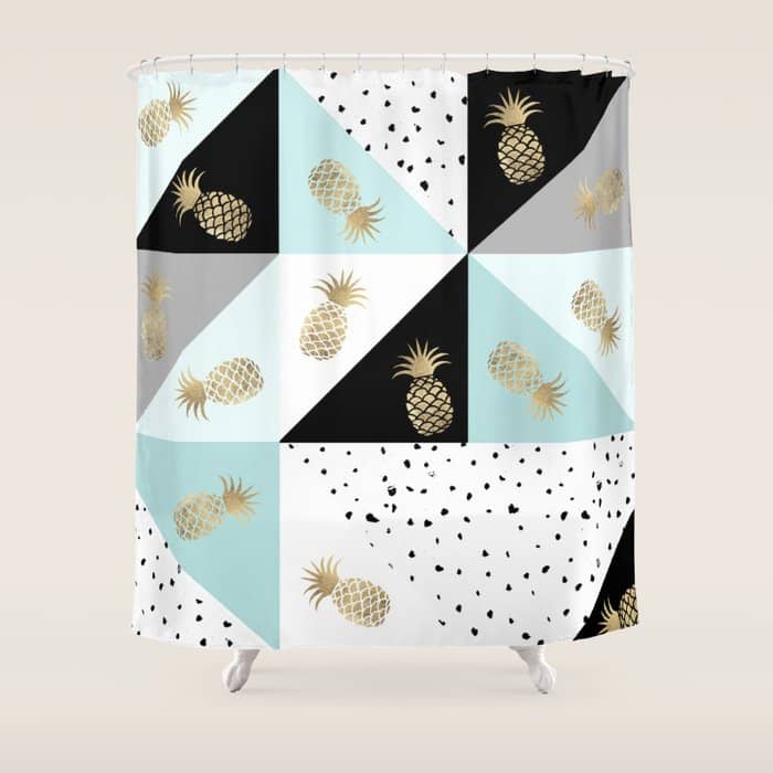 Pastel Color Block Watercolor Dots Faux Gold Pineapple Shower Curtain