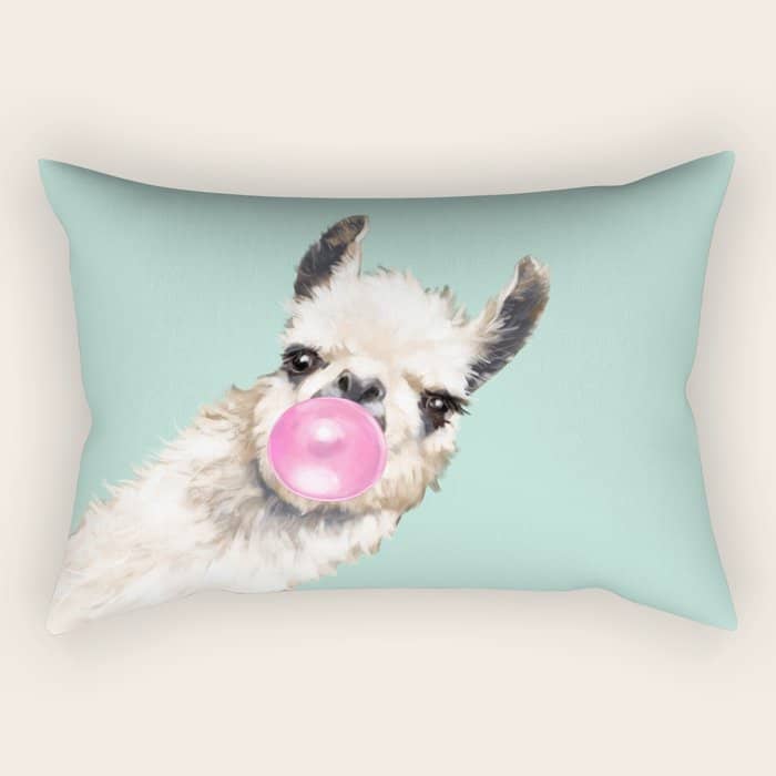 Bubble Gum Sneaky Llama In Green Rectangular Pillow
