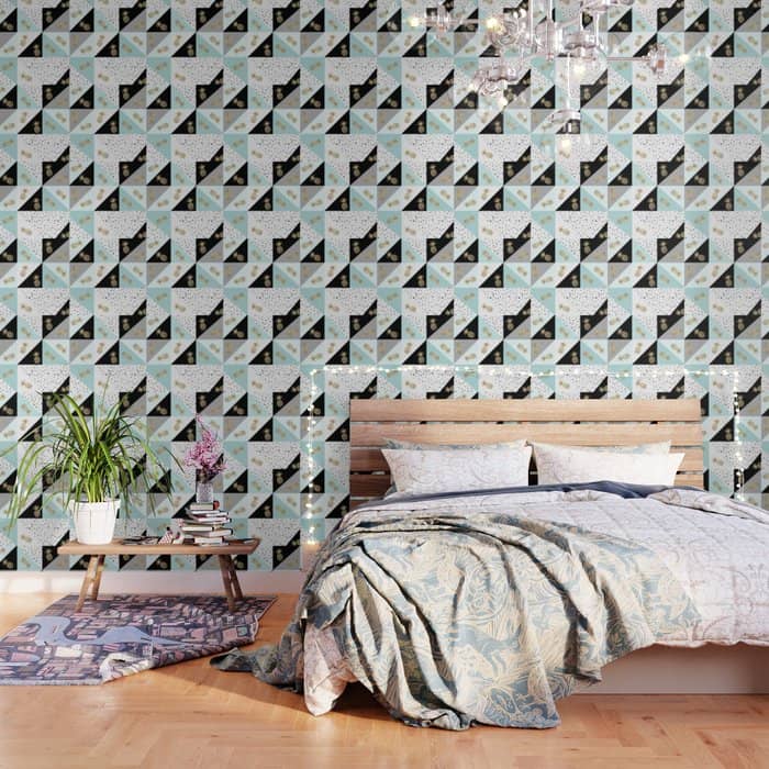 Pastel Color Block Watercolor Dots Faux Gold Pineapple Wallpaper