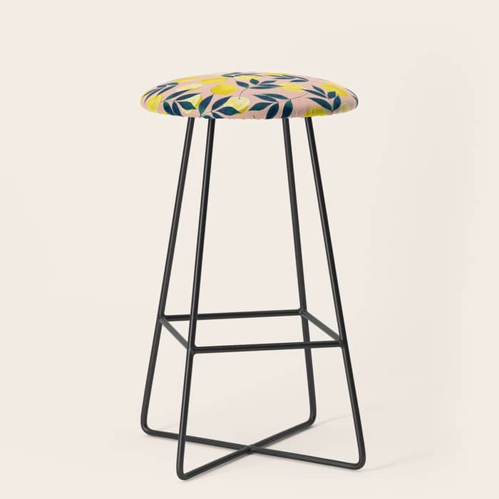Lemon Goodness, Botanical Nature Forest Illustration, Bohemian Blush Colorful Painting Stool