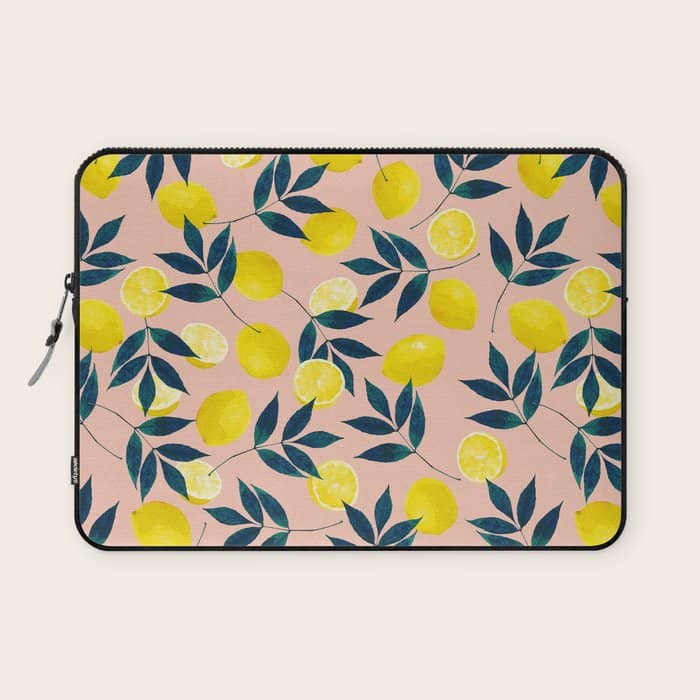 Lemon Goodness, Botanical Nature Forest Illustration, Bohemian Blush Colorful Painting Laptop Sleeve