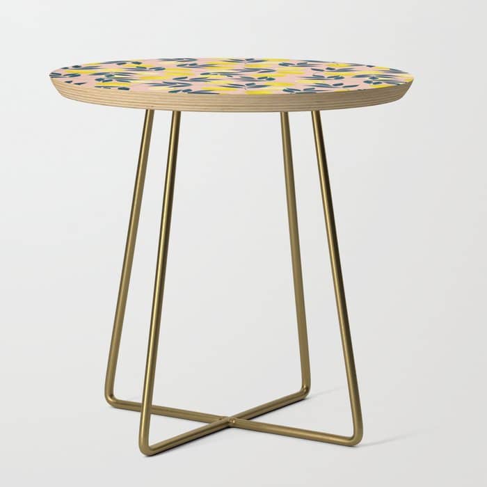Lemon Goodness, Botanical Nature Forest Illustration, Bohemian Blush Colorful Painting Side Table