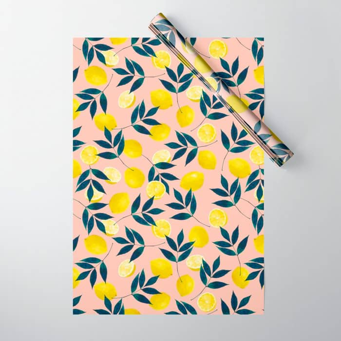 Lemon Goodness, Botanical Nature Forest Illustration, Bohemian Blush Colorful Painting Wrapping Paper