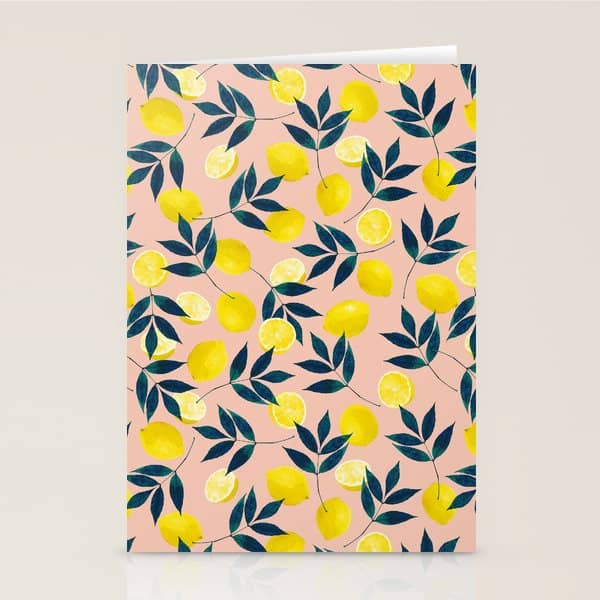 Lemon Goodness, Botanical Nature Forest Illustration, Bohemian Blush Colorful Painting Stationery Card