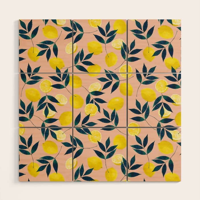Lemon Goodness, Botanical Nature Forest Illustration, Bohemian Blush Colorful Painting Wood Wall Art