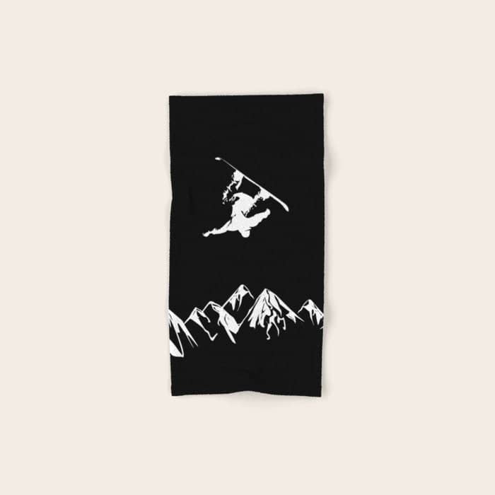 Rocky Mountain Snowboarder Catching Air Bath Towel