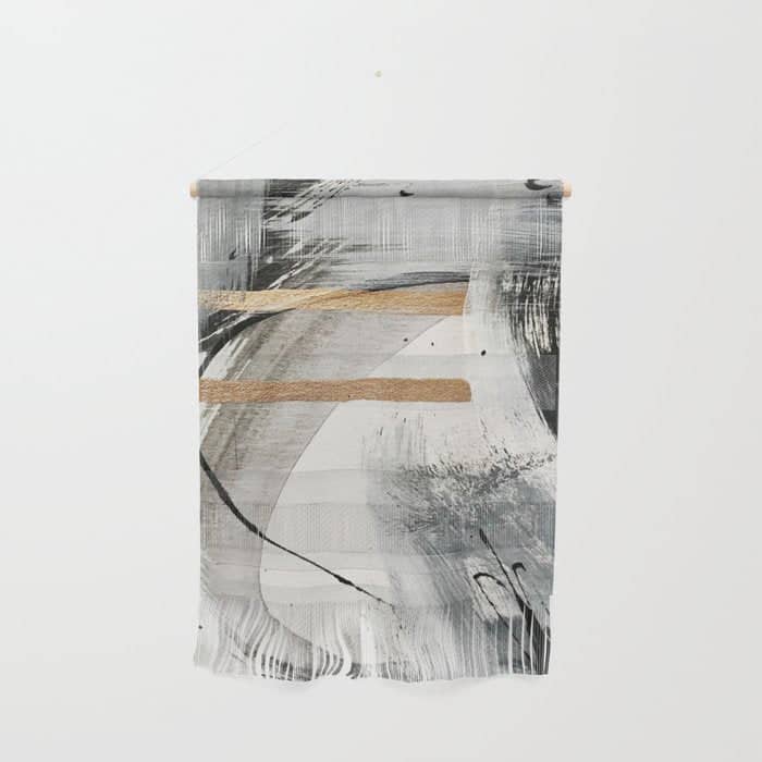 Armor [7]: A Bold Minimal Abstract Mixed Media Piece In Gold, Black And White Wall Hanging