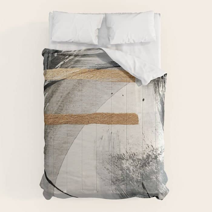Armor [7]: A Bold Minimal Abstract Mixed Media Piece In Gold, Black And White Comforter