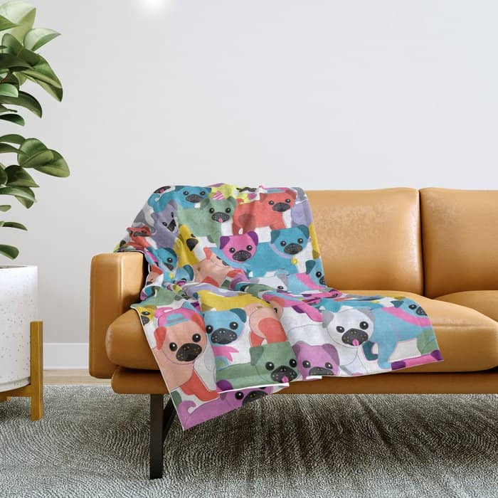 Colored Pugs Pattern - No1 Throw Blanket