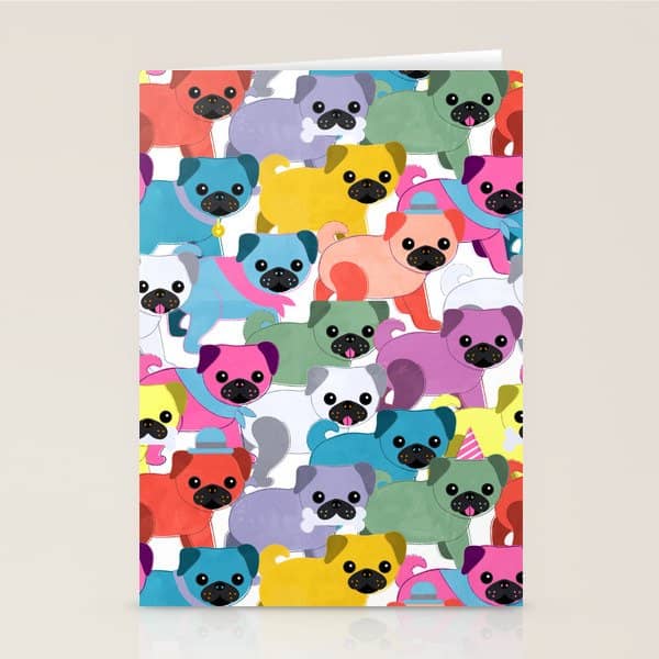 Colored Pugs Pattern - No1 Stationery Card