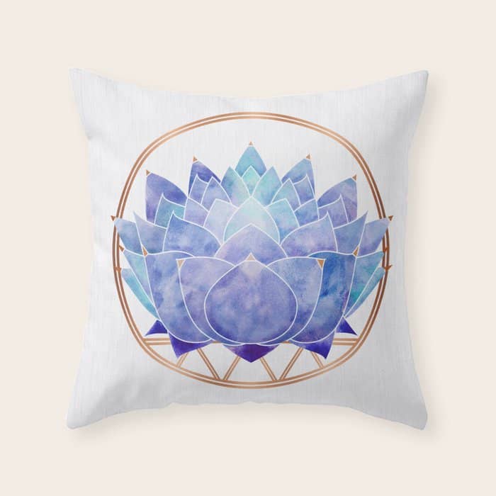 Violet Zen Lotus Flower Watercolor Throw Pillow