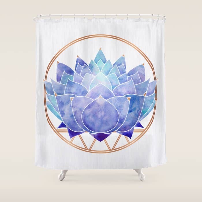 Violet Zen Lotus Flower Watercolor Shower Curtain
