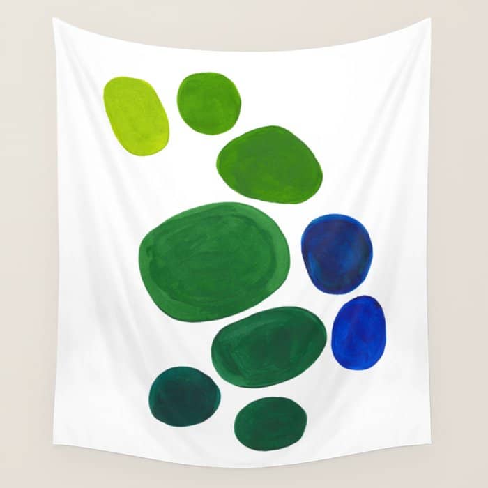 Mid Century Kusama Abstract Minimalist Colorful Pop Art Lime Green Blue Rainbow Ombre Gradient Wall Tapestry