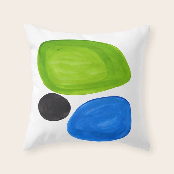 Mid Century Vintage Abstract Minimalist Colorful Pop Art Lime Green Phthalo Blue Black Bubbles Throw Pillow