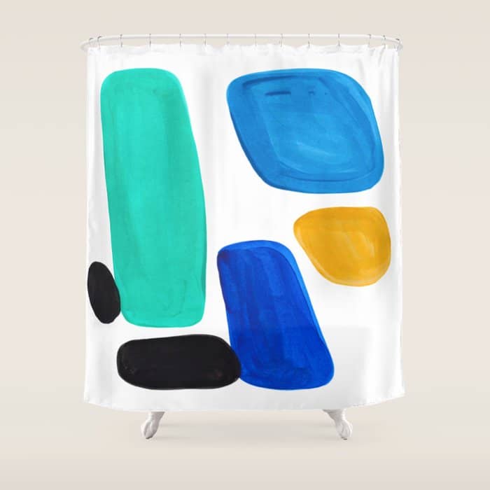 Mid Century Vintage Abstract Minimalist Colorful Pop Art Teal Blue Turquoise Yellow Pattern Shower Curtain