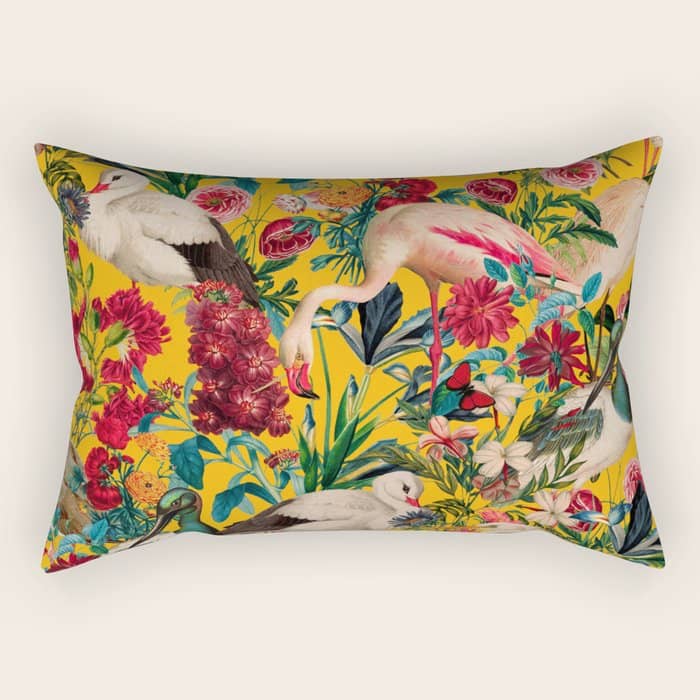 Floral And Birds Xviii Rectangular Pillow