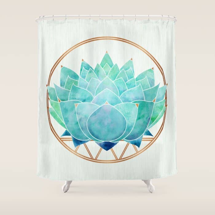 Modern Succulent With Metallic Gold Watercolor Shower Curtain