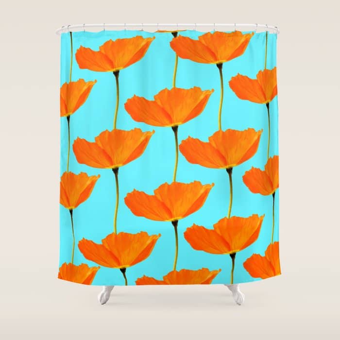 Poppies On A Turquoise Background #Decor #Homestorie #Buyart Shower Curtain
