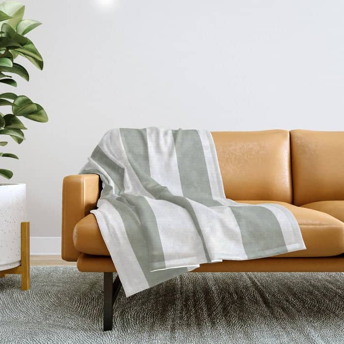 Desert Sage Grey Green Circus Tent Stripe Throw Blanket