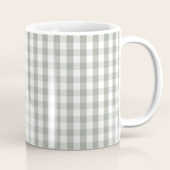 Desert Sage Grey Green And White Gingham Check Coffee Mug