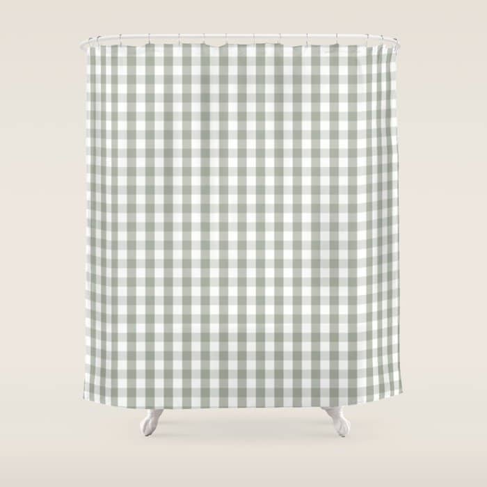 Desert Sage Grey Green And White Gingham Check Shower Curtain