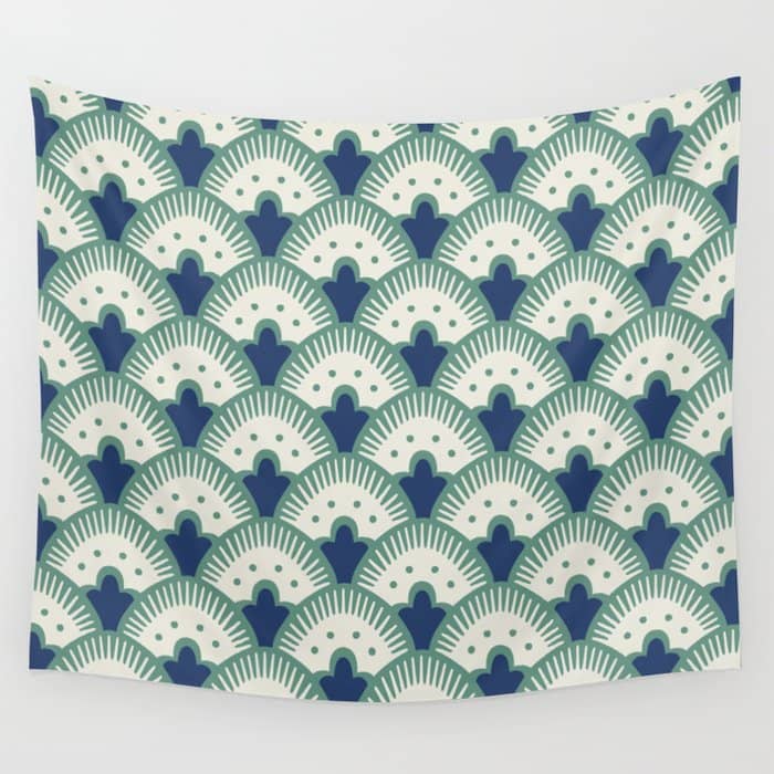 Art Deco Fan Pattern Blue/Green Wall Tapestry