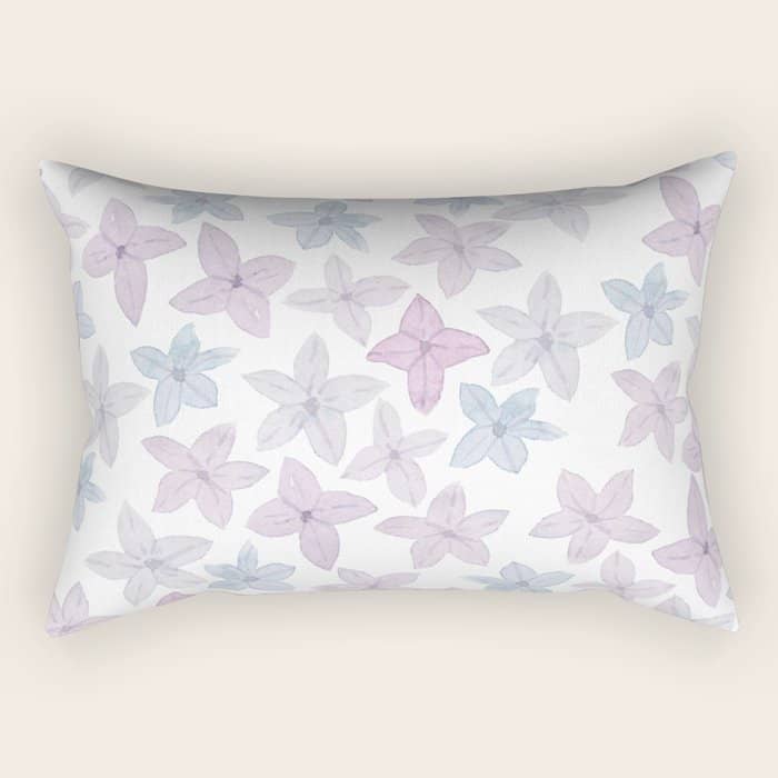Watercolor Hand Painted Lavender Lilac Blue Floral Rectangular Pillow