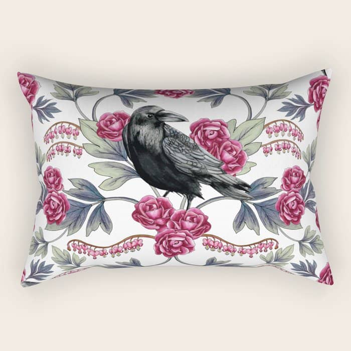 Crows, Bleeding Hearts & Roses Floral/Botanical Pattern Rectangular Pillow