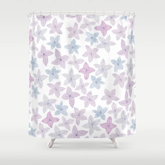 Watercolor Hand Painted Lavender Lilac Blue Floral Shower Curtain