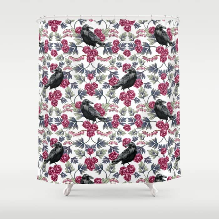 Crows, Bleeding Hearts & Roses Floral/Botanical Pattern Shower Curtain