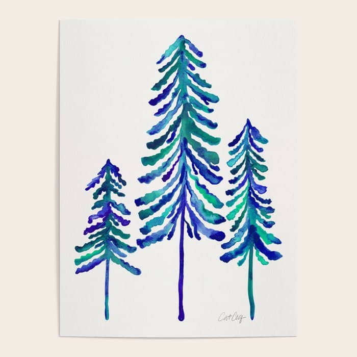 Pine Trees - Navy & Turquoise Palette Poster
