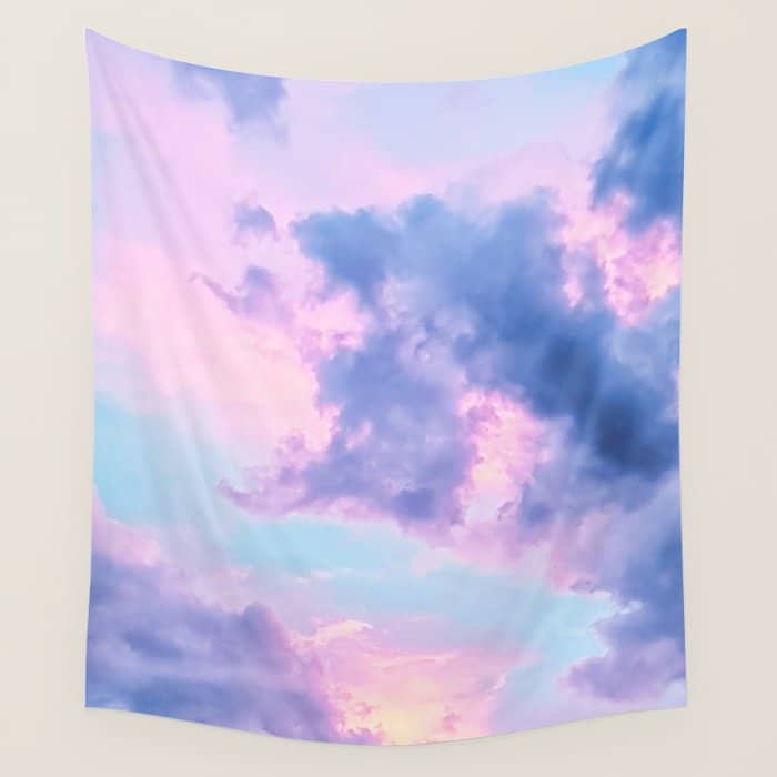 Pastel Purple Lilac Fluffy Fantasy Fairytale Sunset Clouds In The Sky Wall Tapestry