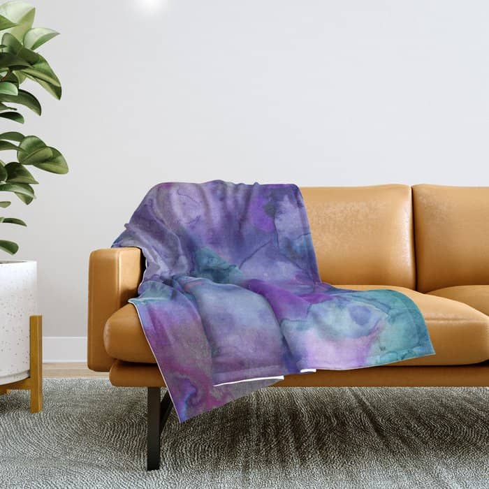 Abstract Colorful Purple Watercolor Throw Blanket