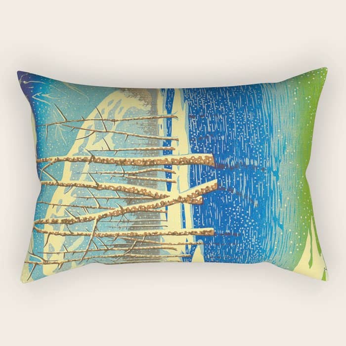 Kawase Hasui Vintage Japanese Woodblock Print Rectangular Pillow