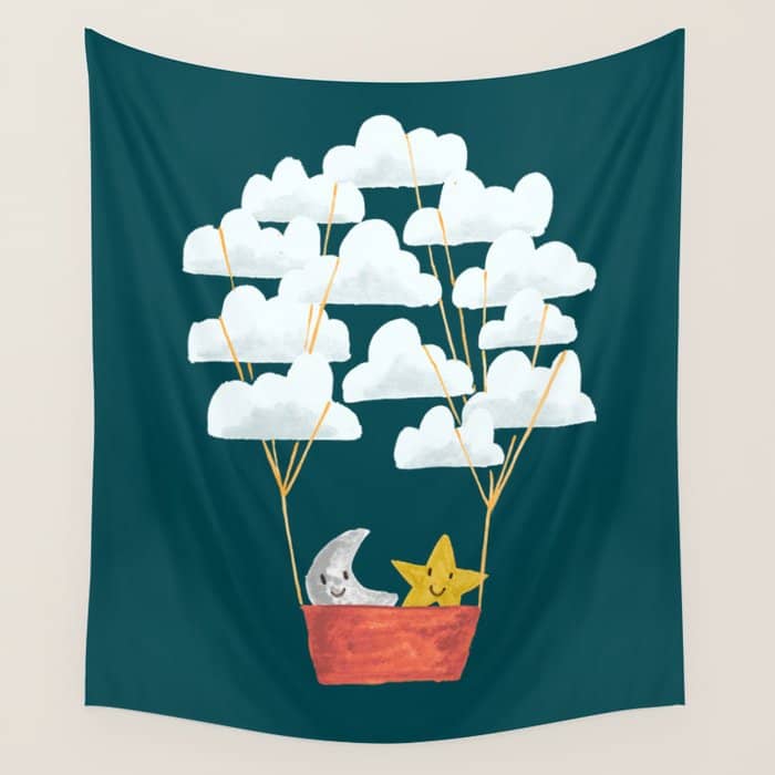 Hot Cloud Baloon - Moon And Star Wall Tapestry