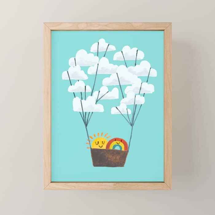 Hot Cloud Balloon - Sun And Rainbow Mini Art Print