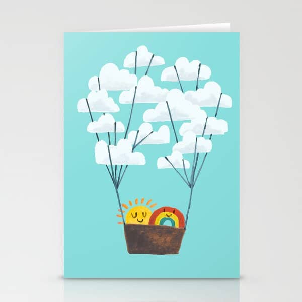 Hot Cloud Balloon - Sun And Rainbow Stationery Card