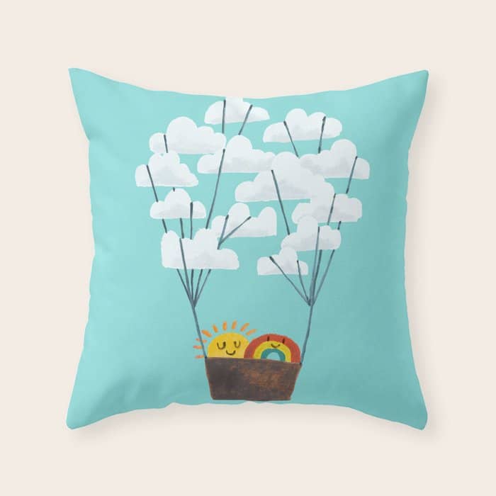 Hot Cloud Balloon - Sun And Rainbow Throw Pillow