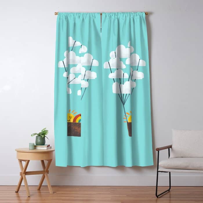 Hot Cloud Balloon - Sun And Rainbow Window Curtain