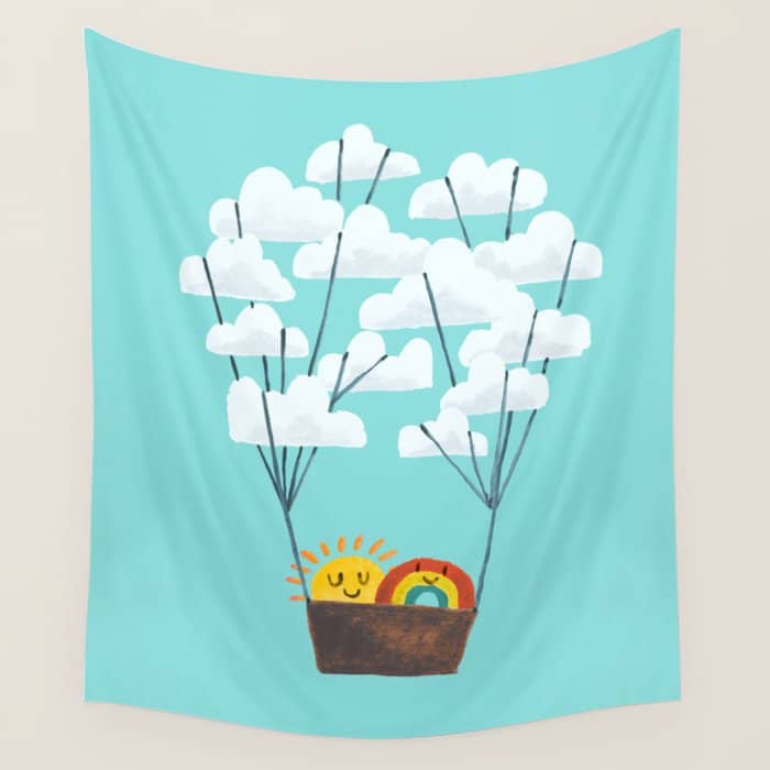 Hot Cloud Balloon - Sun And Rainbow Wall Tapestry